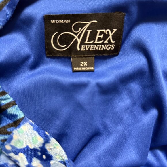 Alex Evenings Women’s Blue Abstract Poncho Blouse Top Size 2X Glam Country Club - Picture 4 of 7